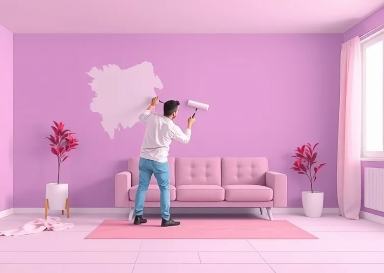 Peintre appliquant la peinture au rouleau sur un mur de salon